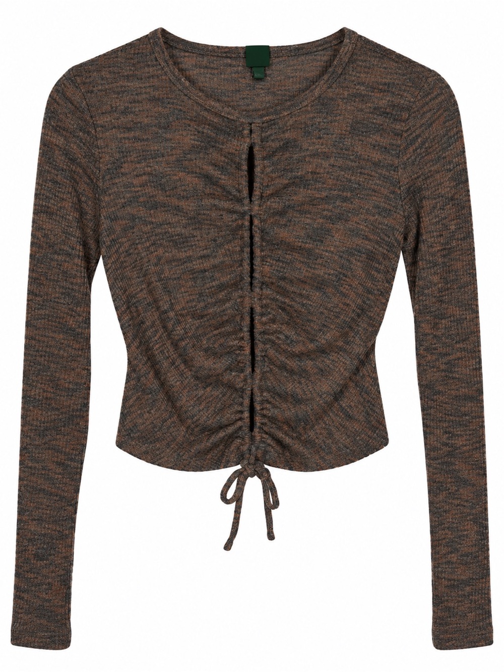 Wild Fable XS Brown Ribbed Ruched Drawstring Long Sleeve Crop Top